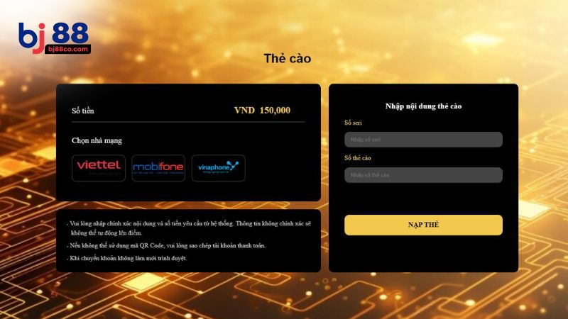 Lưu ý quan trọng cần nắm khi nạp tiền tại BJ88